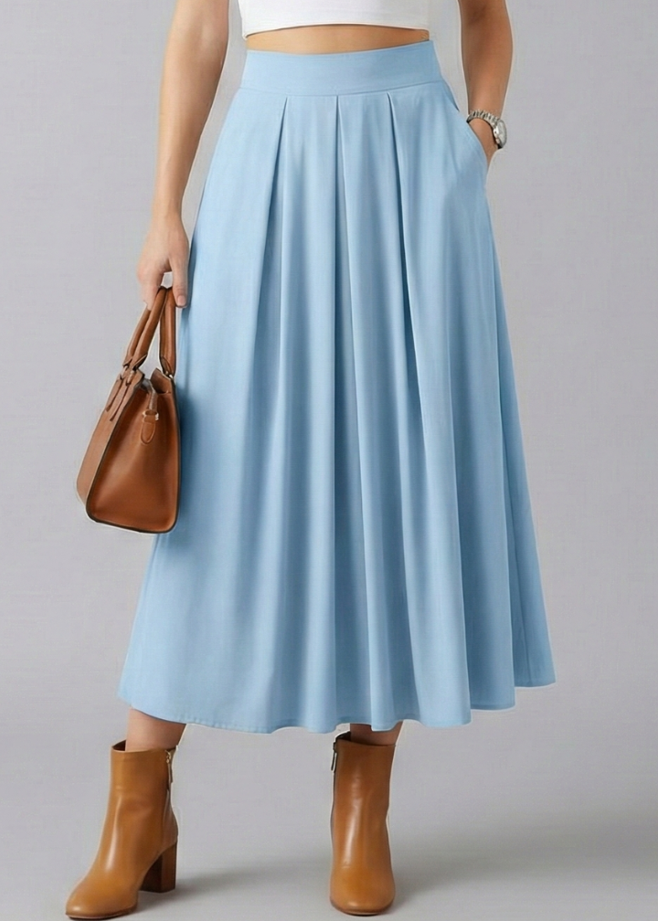 Women’s Maxi Skirt with High Waist and Pleated Front