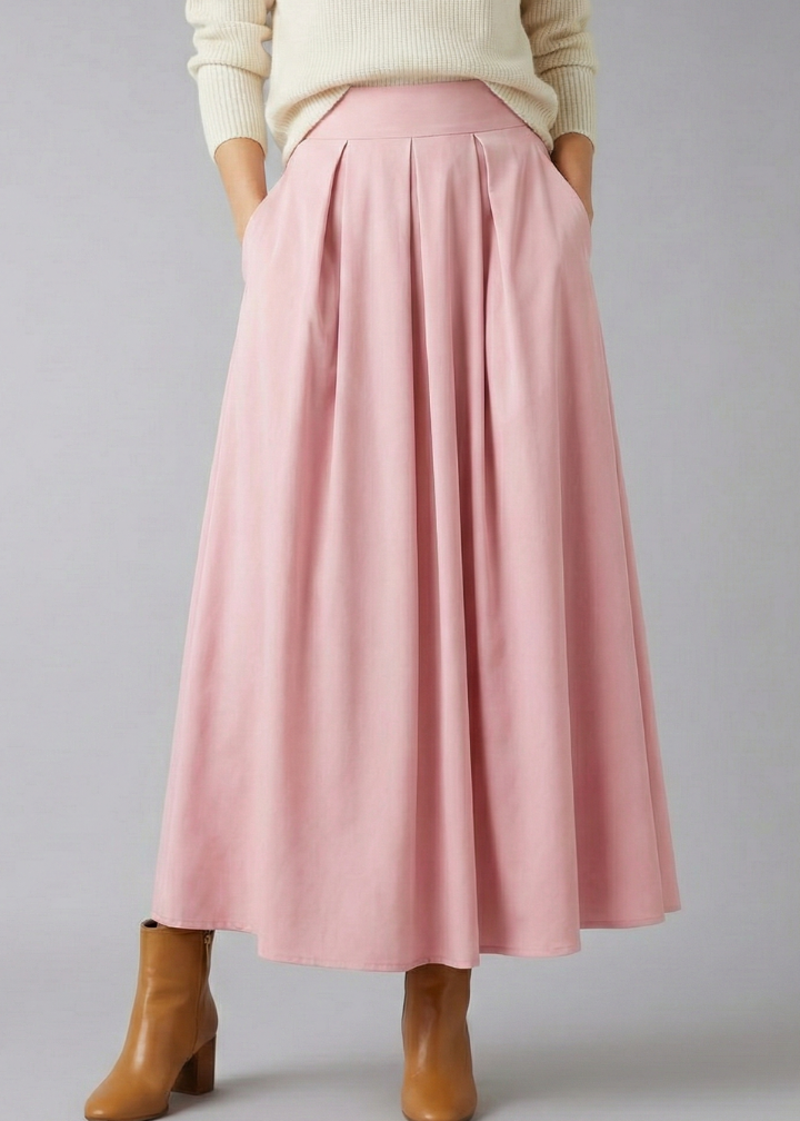 Women’s Maxi Skirt with High Waist and Pleated Front