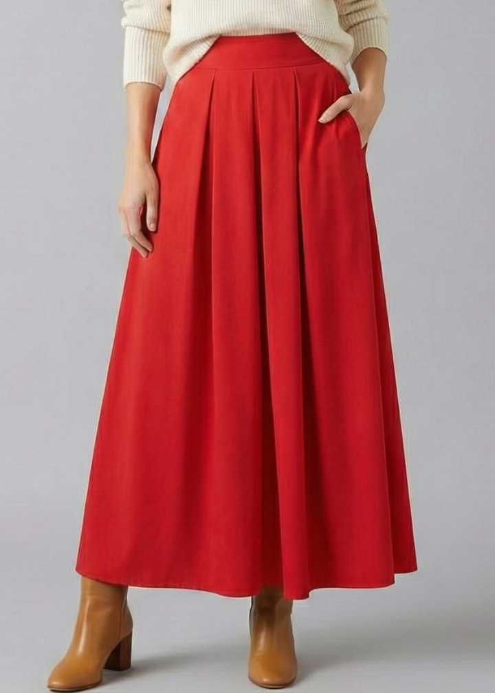 Women’s Maxi Skirt with High Waist and Pleated Front