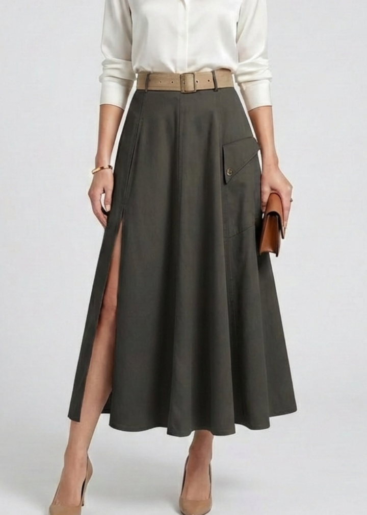 Women’s Maxi Skirt with Side Pockets and High Slit