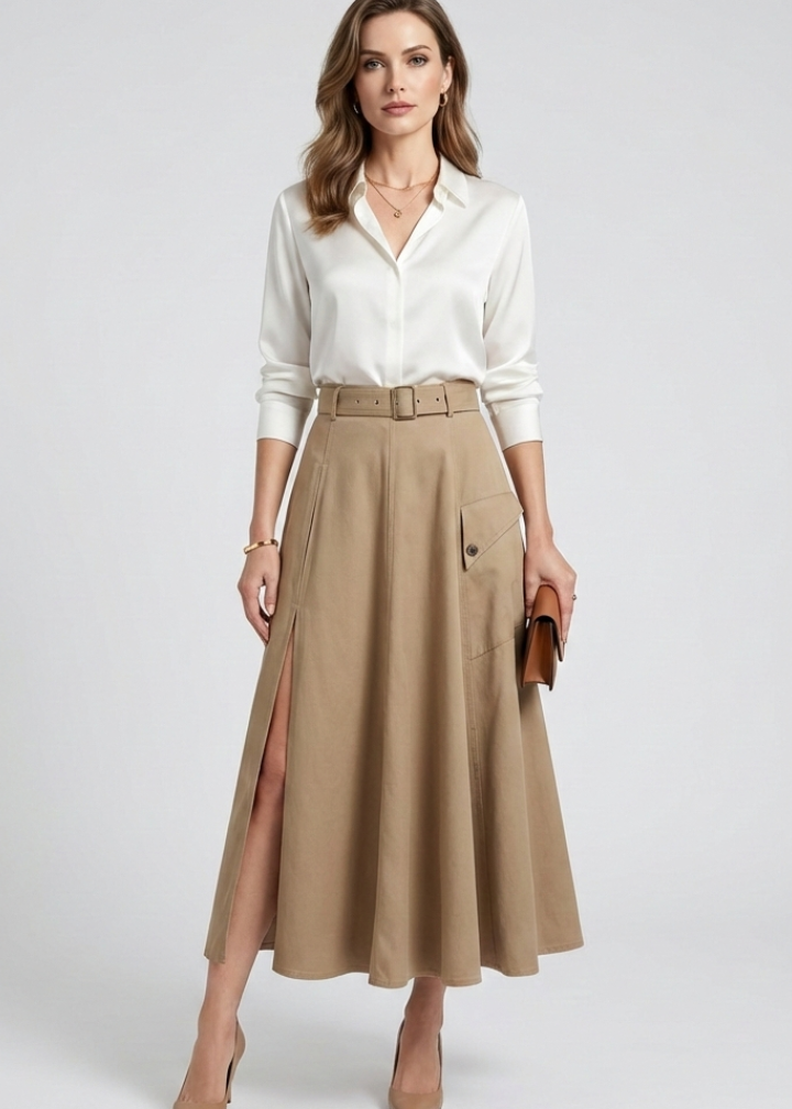 Women’s Maxi Skirt with Side Pockets and High Slit