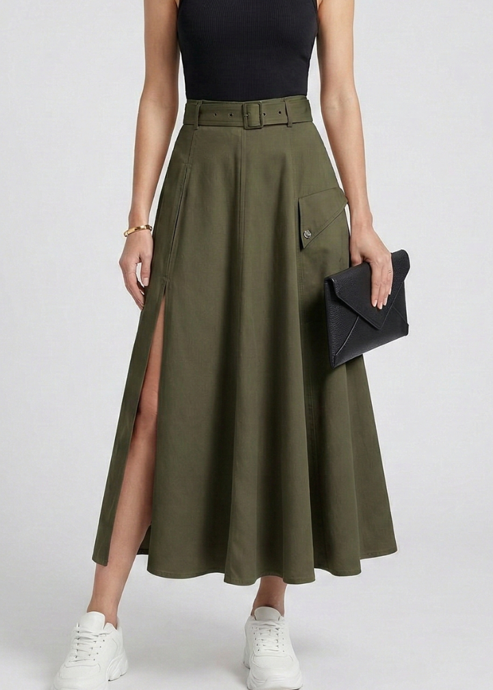 Women’s Maxi Skirt with Side Pockets and High Slit