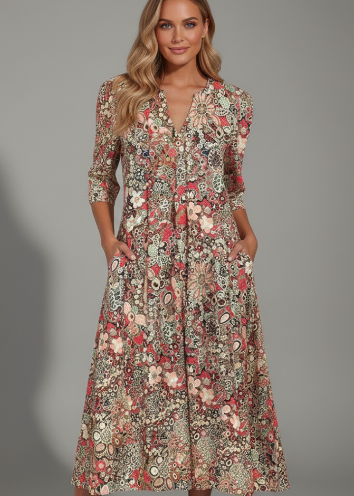 Jane | Women’s Midi Dress with V-Neck and Three-Quarter Sleeves
