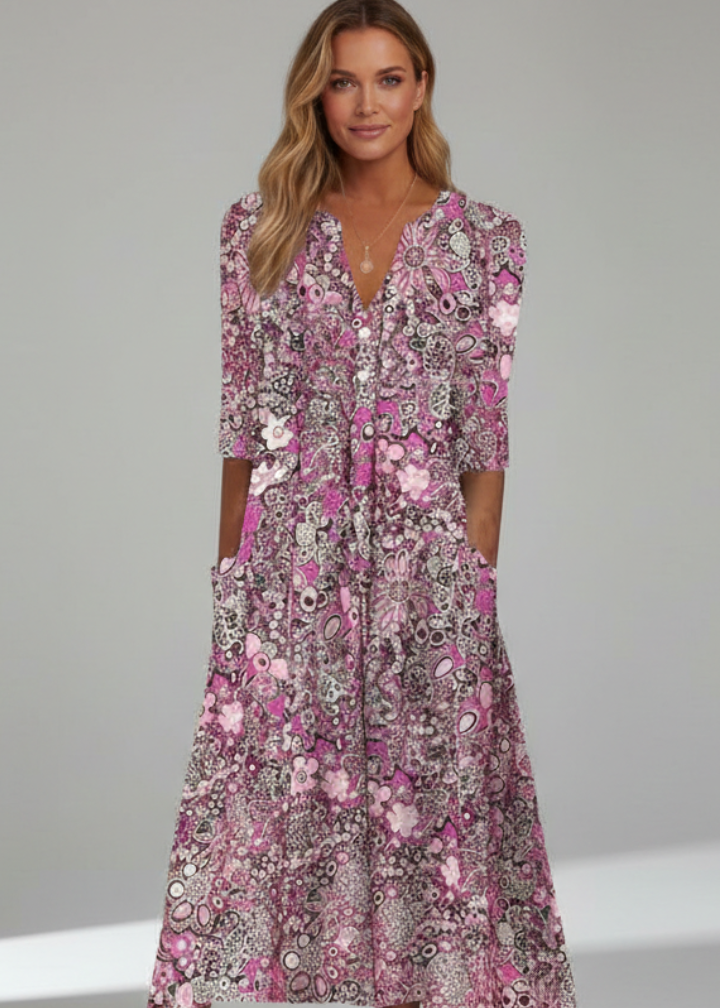 Jane | Women’s Midi Dress with V-Neck and Three-Quarter Sleeves