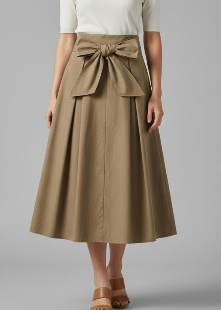 Women’s Midi Skirt with High Waist and Bow Detail