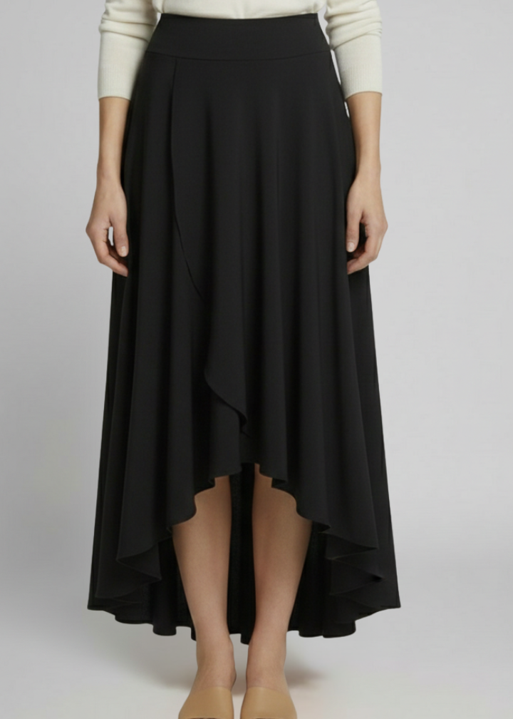 Women’s Midi Skirt with Layered Hem and High Waist