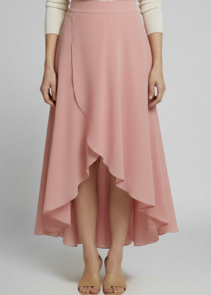 Women’s Midi Skirt with Layered Hem and High Waist