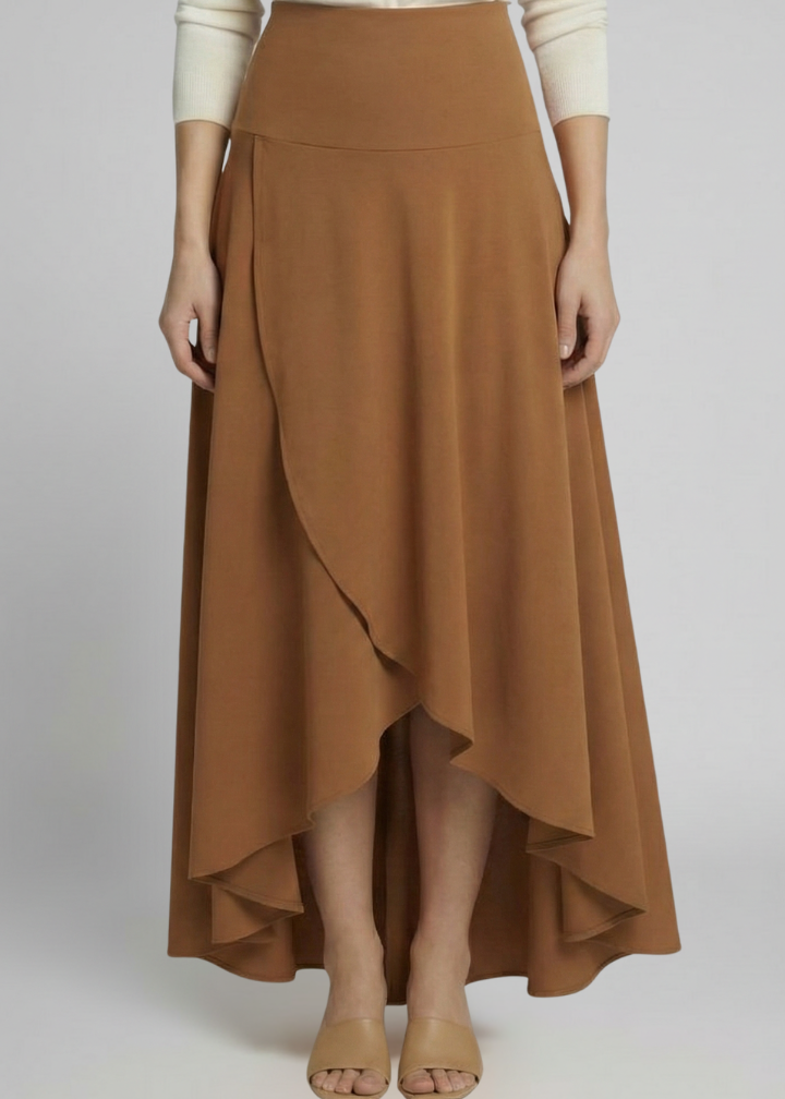 Women’s Midi Skirt with Layered Hem and High Waist