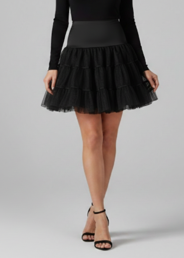 Women’s Mini Skirt with Elastic Waist and Tiered Mesh