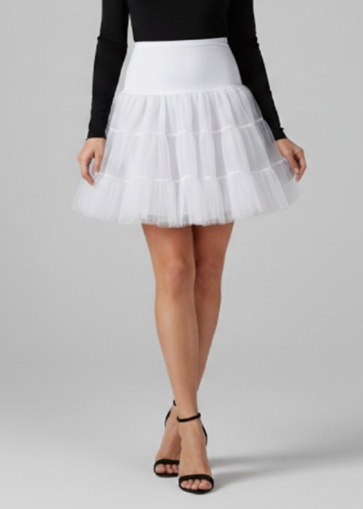 Women’s Mini Skirt with Elastic Waist and Tiered Mesh