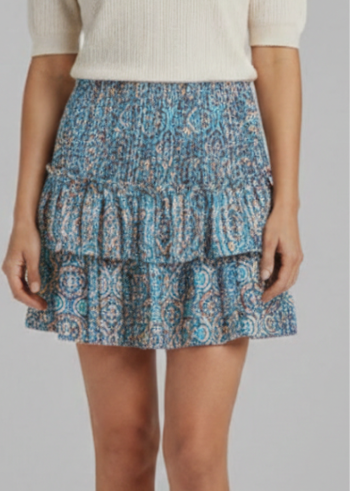 Women’s Mini Skirt with Shirred Waist and Ruffle Layers