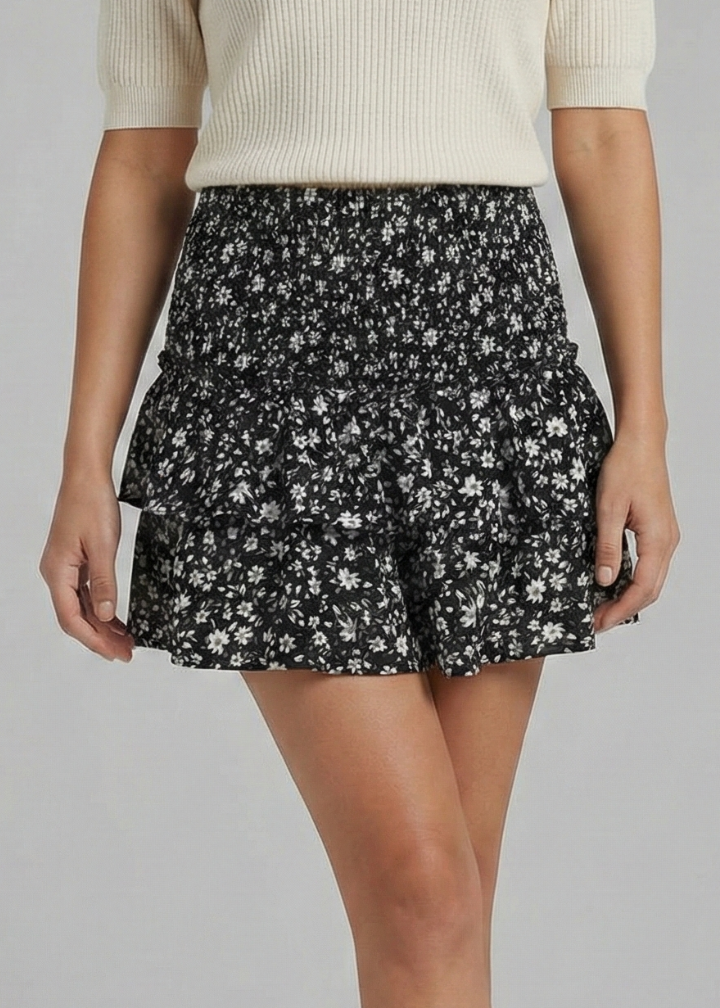 Women’s Mini Skirt with Shirred Waist and Ruffle Layers