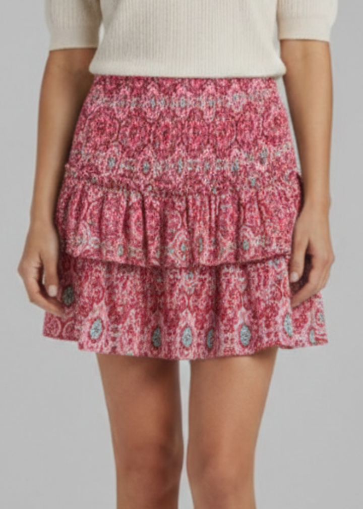 Women’s Mini Skirt with Shirred Waist and Ruffle Layers