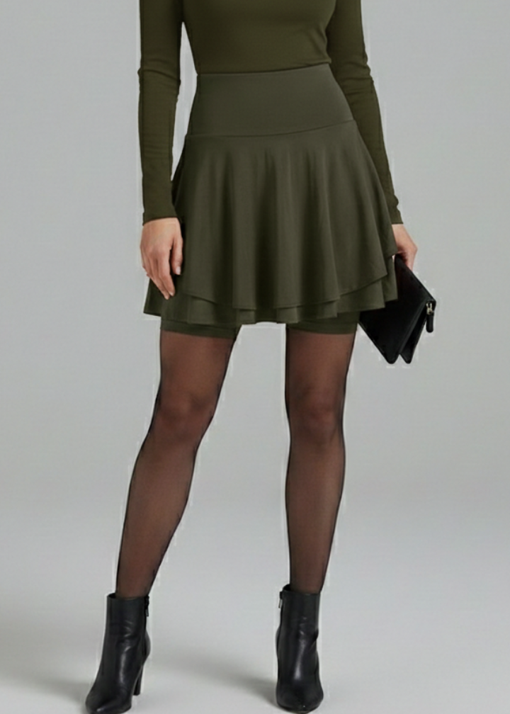 Women’s Skirt with High Waist and Built-In Shorts