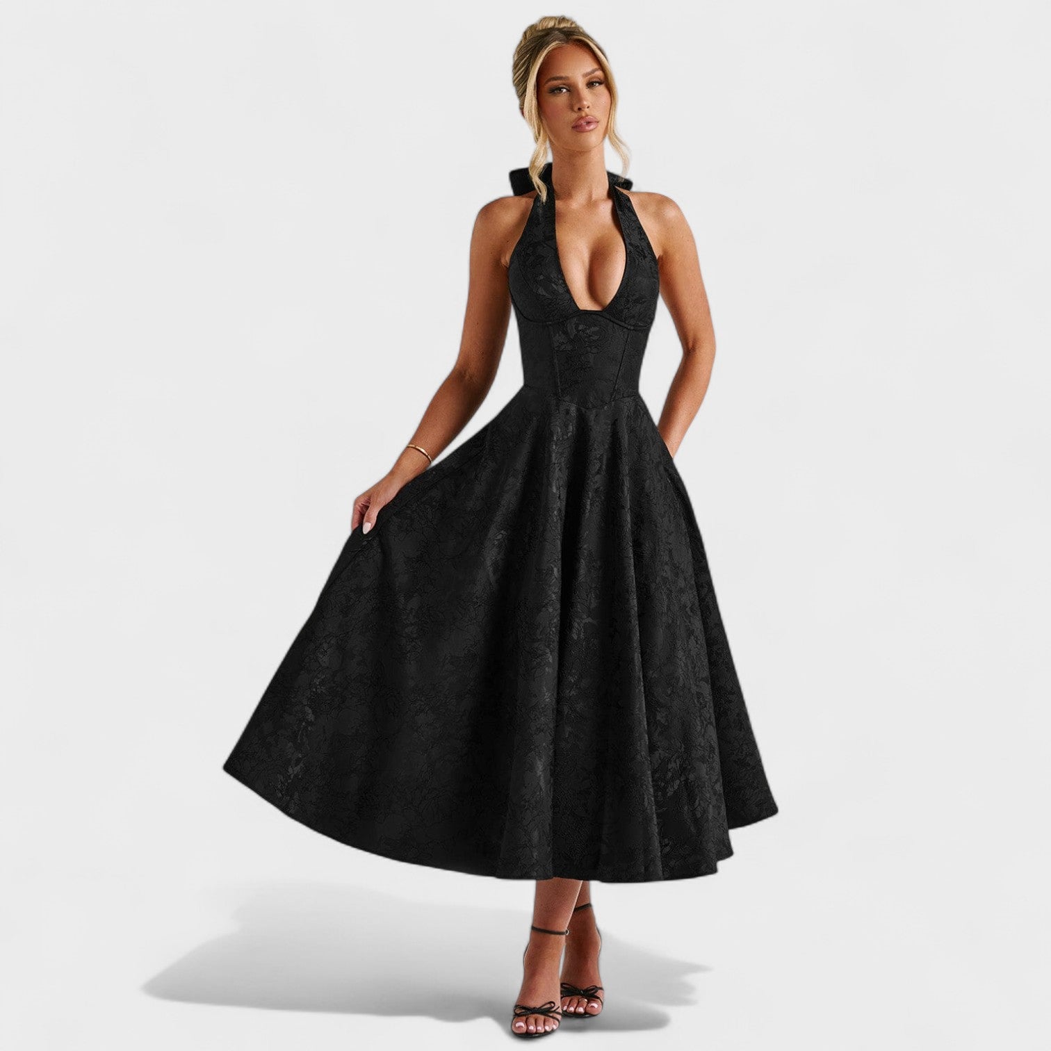 Effie | Textured V-Neck Midi Dress