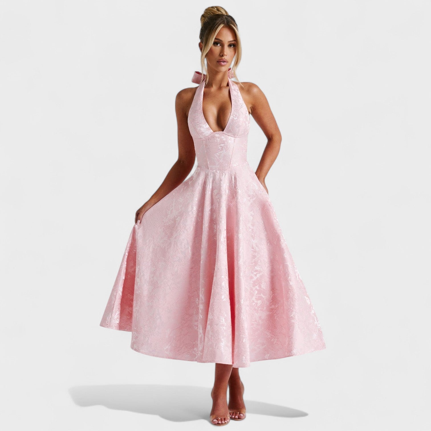 Effie | Textured V-Neck Midi Dress