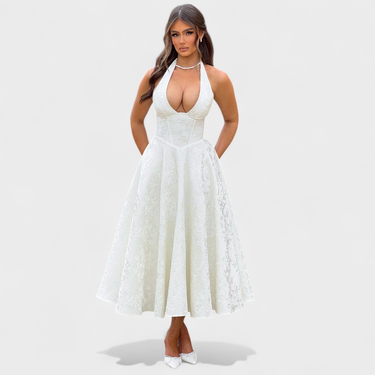 Effie | Textured V-Neck Midi Dress