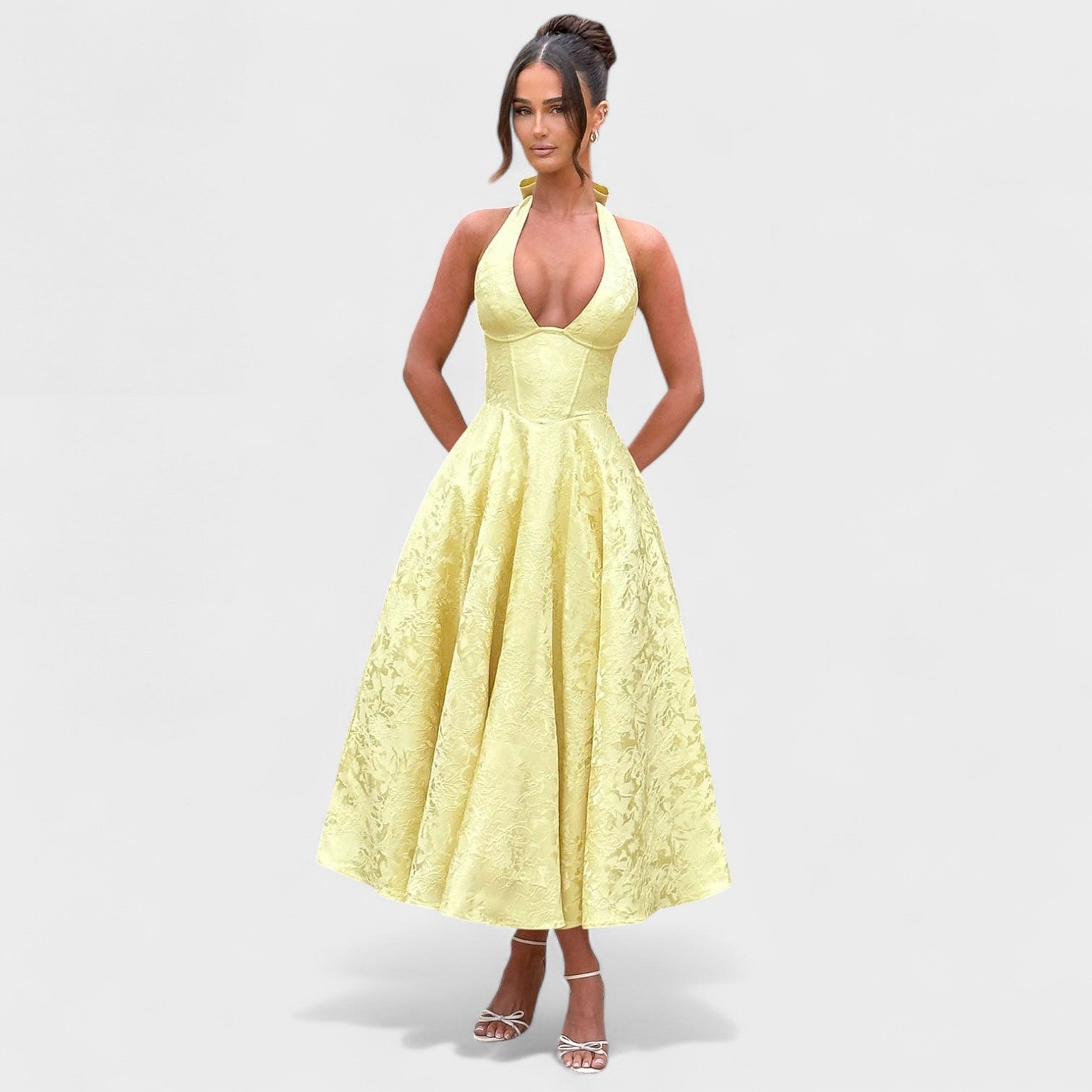 Effie | Textured V-Neck Midi Dress