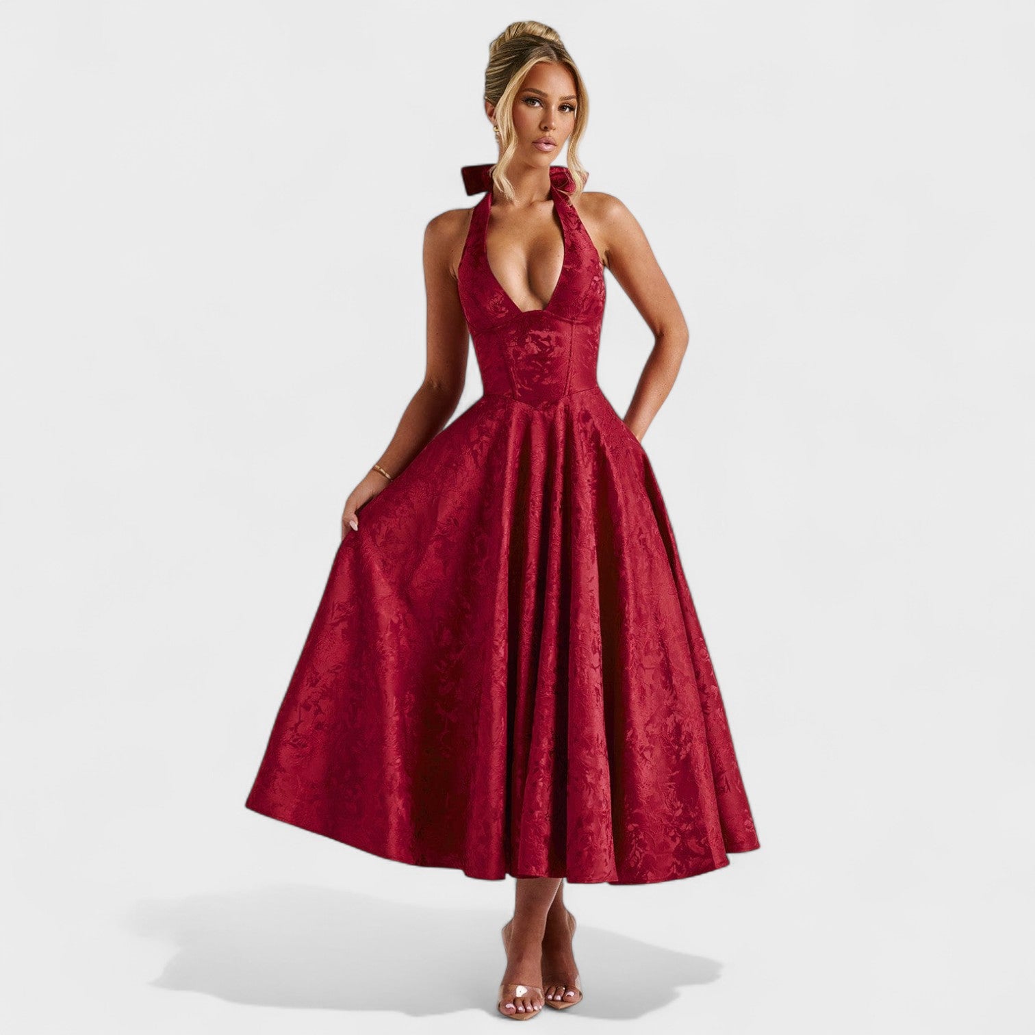 Effie | Textured V-Neck Midi Dress