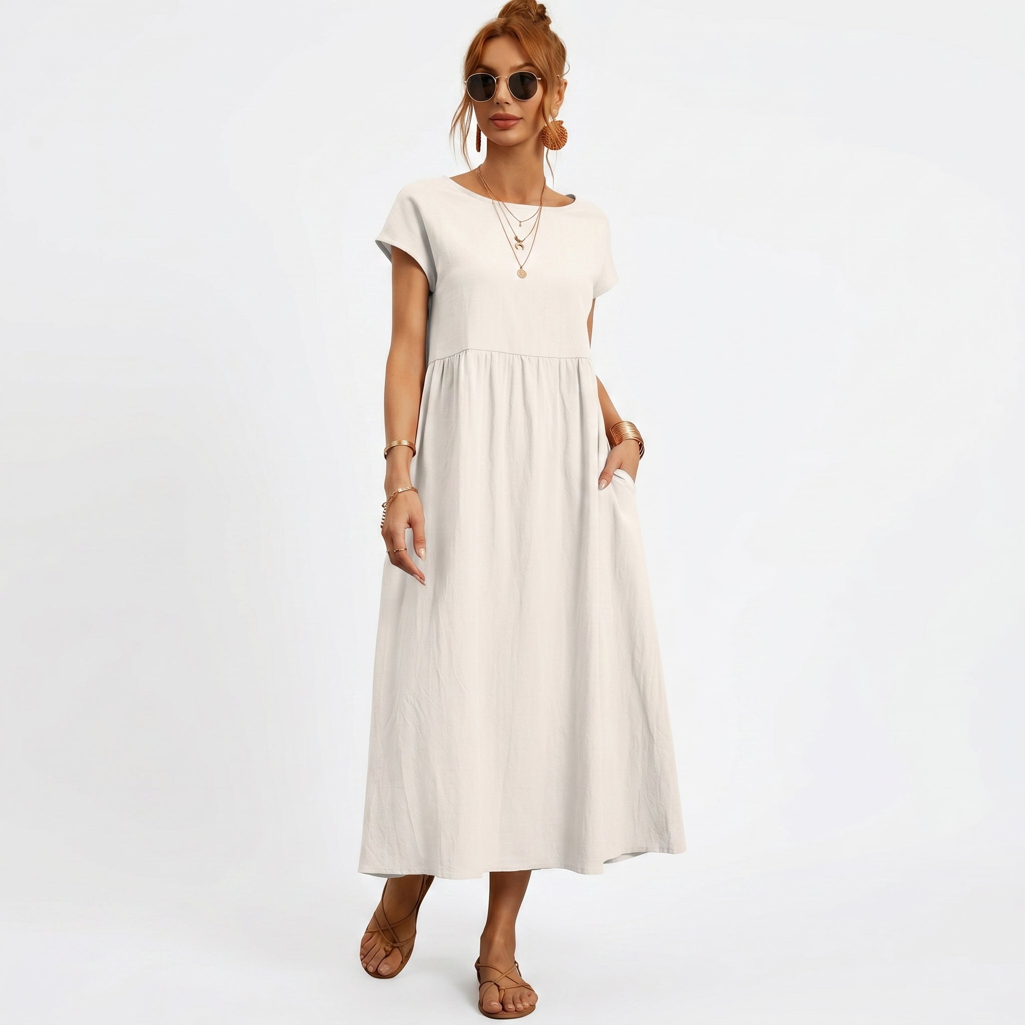 Vivienne | Midi Cotton Dress with Pockets