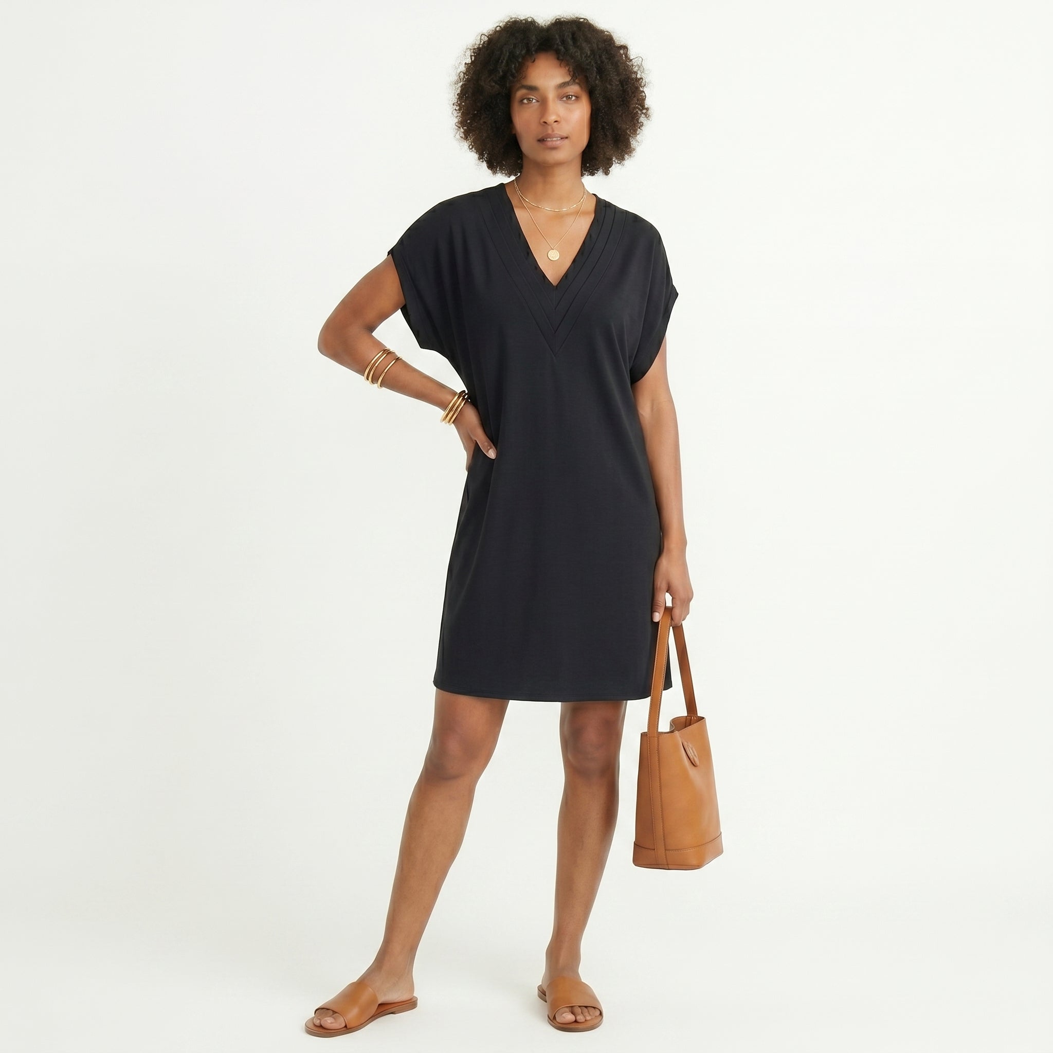 Camila | Short Flowing Dress with Structured V-Neck