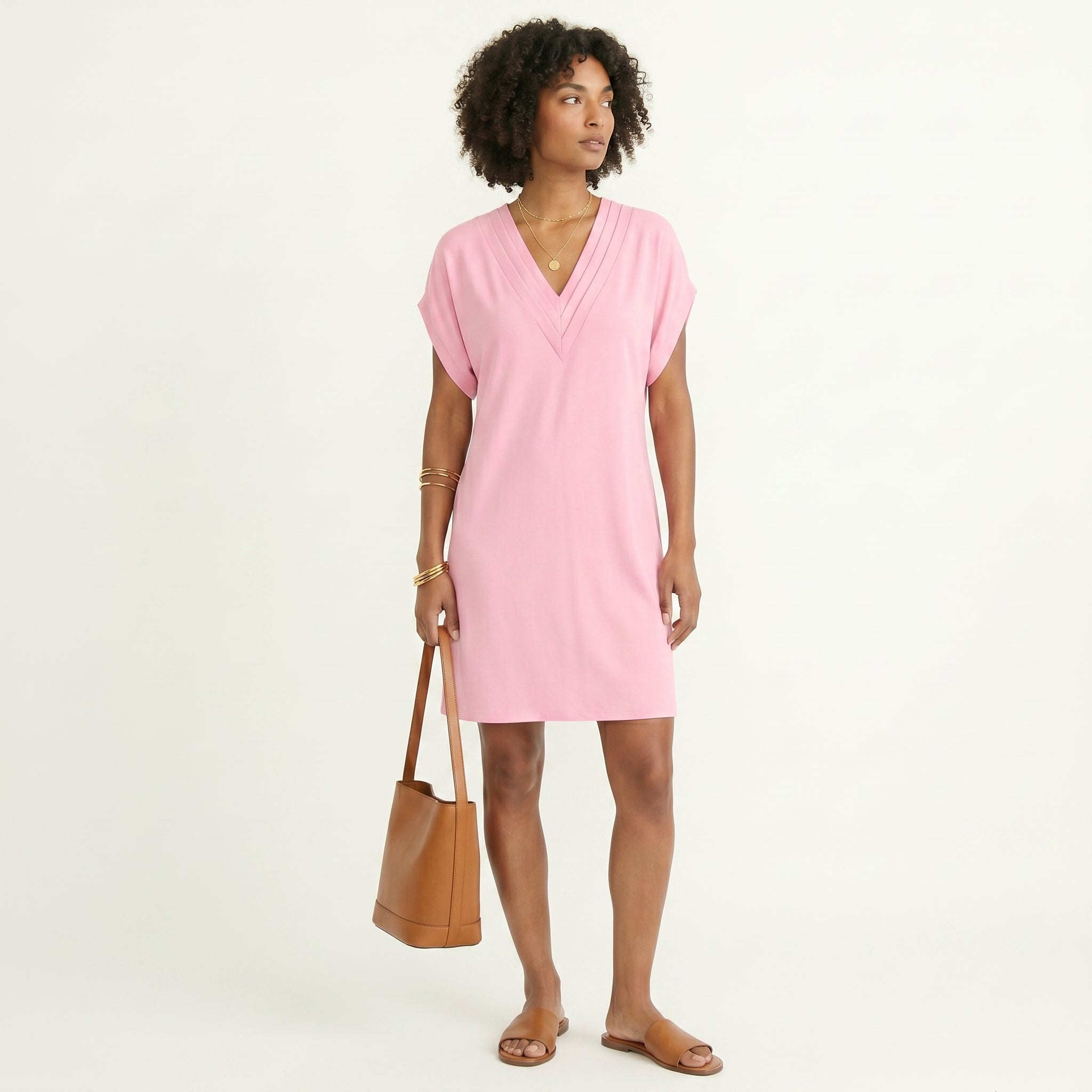 Camila | Short Flowing Dress with Structured V-Neck