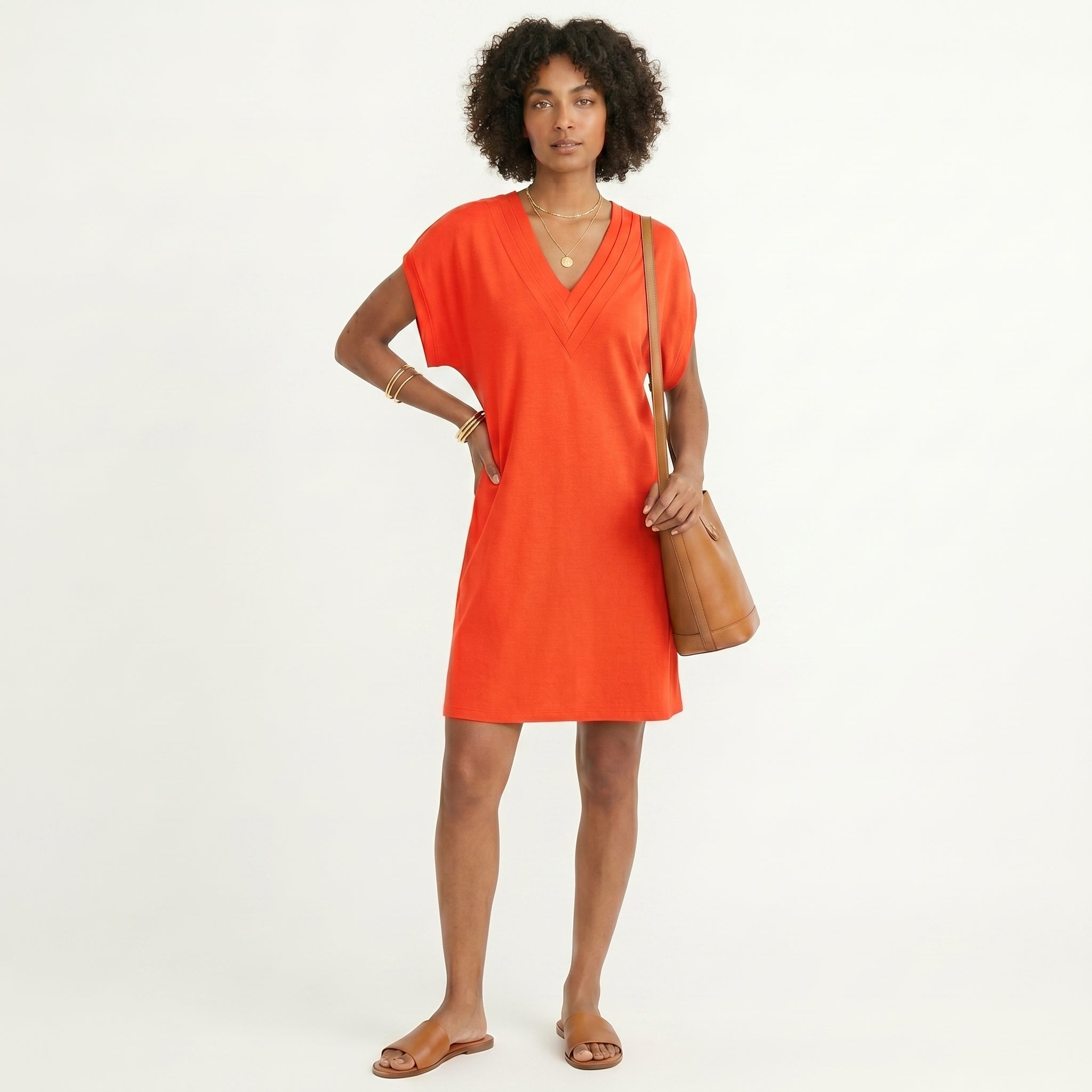 Camila | Short Flowing Dress with Structured V-Neck