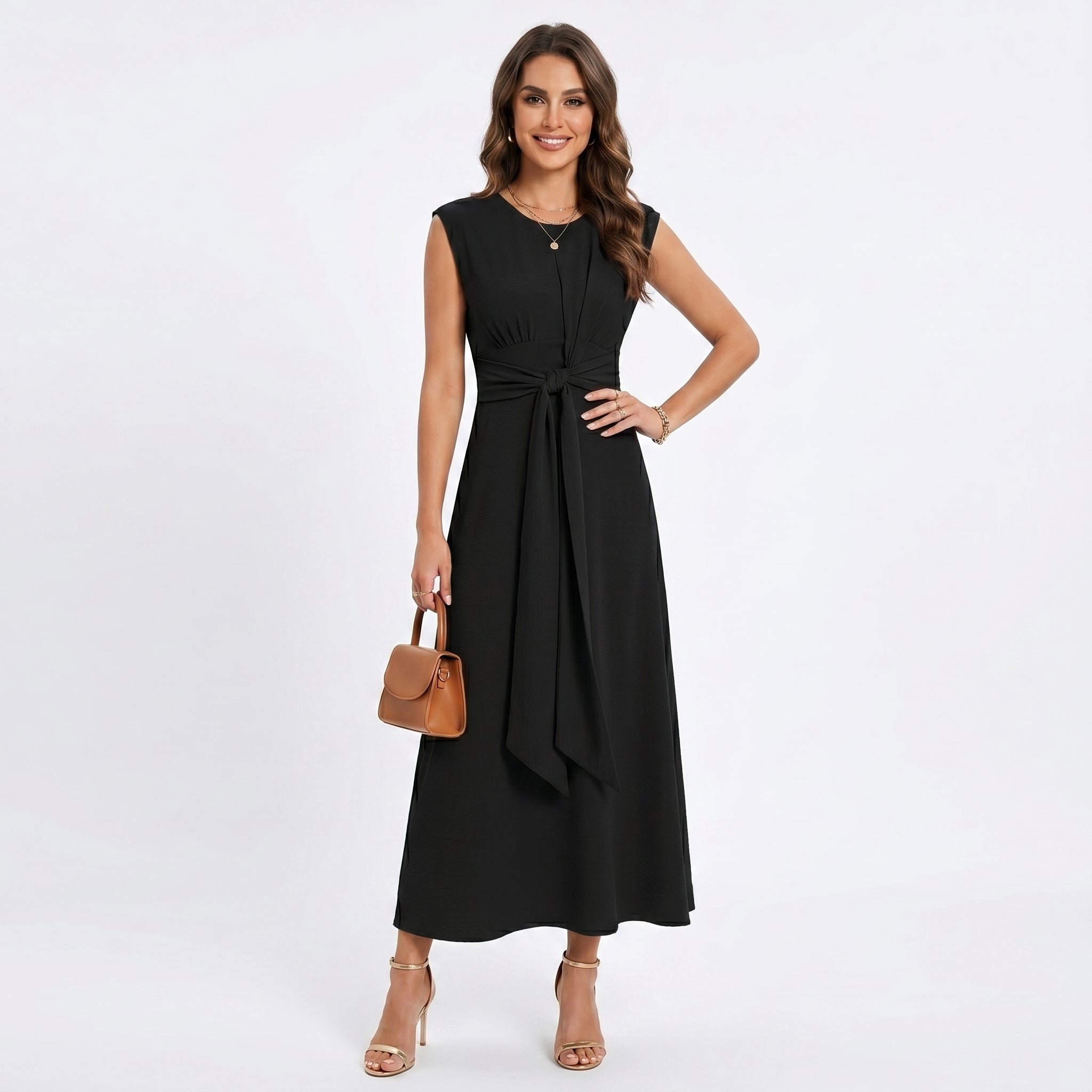 Emilie | Elegant sleeveless maxi dress with round neckline
