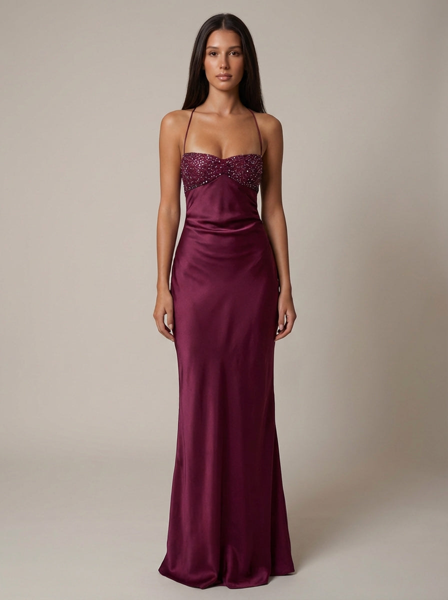 Iris | Beaded Halter Maxi Dress – Formal Evening Wedding Guest